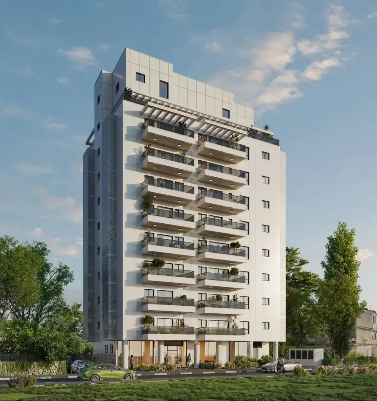 הדמיית חזית הבניין של פרויקט MEGA VERBER ברמת ורבר פתח תקווה